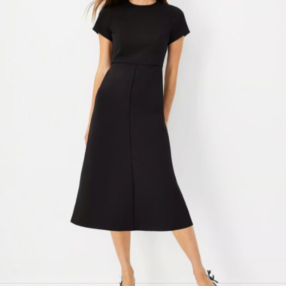 ANN TAYLOR THE MIDI DOUBLE KNIT FLARE BLACK DRESS $159 NWOT 6 P - Picture 1 of 10